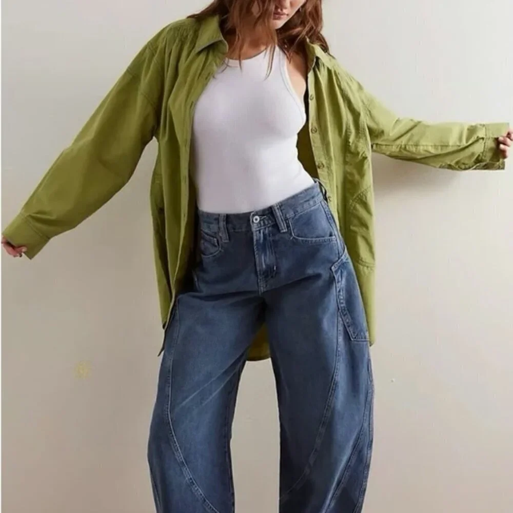NWT Free People Garden State Shirt in Green Combo